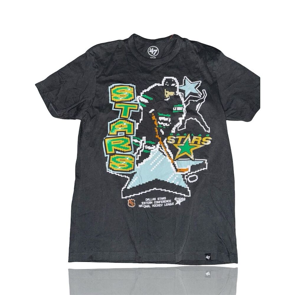 Dallas Stars '47 Black Short Sleeve T-Shirt Men's: Vintage Style 8-Bit Design